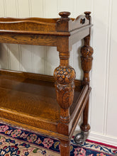Load image into Gallery viewer, Antique English Trolley Tea Cart Pastry Cocktail Bar Cart Tray Tudor Oak 1930s 1