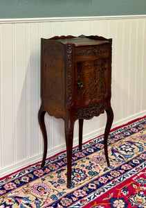 Antique French Louis XV Music Cabinet Side Table Drawer Carved Rosewood