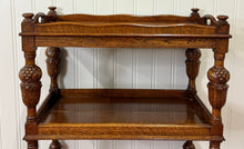 Load image into Gallery viewer, Antique English Trolley Tea Cart Pastry Cocktail Bar Cart Tray Tudor Oak 1930s 1
