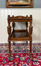 Load image into Gallery viewer, Antique English Trolley Tea Cart Pastry Cocktail Bar Cart Tray Tudor Oak 1930s 1