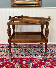 Load image into Gallery viewer, Antique English Trolley Tea Cart Pastry Cocktail Bar Cart Tray Tudor Oak 1930s 1