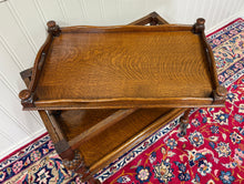 Load image into Gallery viewer, Antique English Trolley Tea Cart Pastry Cocktail Bar Cart Tray Tudor Oak 1930s 1