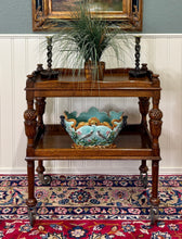 Load image into Gallery viewer, Antique English Trolley Tea Cart Pastry Cocktail Bar Cart Tray Tudor Oak 1930s 1