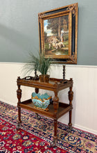 Load image into Gallery viewer, Antique English Trolley Tea Cart Pastry Cocktail Bar Cart Tray Tudor Oak 1930s 1