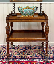 Load image into Gallery viewer, Antique English Trolley Tea Cart Pastry Cocktail Bar Cart Tray Tudor Oak 1930s 1