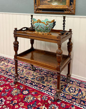 Load image into Gallery viewer, Antique English Trolley Tea Cart Pastry Cocktail Bar Cart Tray Tudor Oak 1930s 1