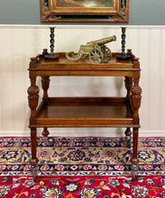 Load image into Gallery viewer, Antique English Trolley Tea Cart Pastry Cocktail Bar Cart Tray Tudor Oak 1930s 1