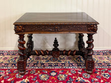 Load image into Gallery viewer, Antique French Henri II Style Writing Desk Barley Twist Carved Walnut 19th C