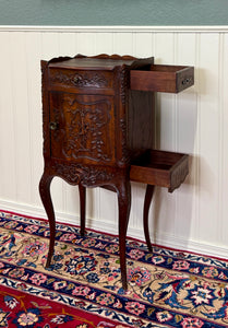 Antique French Louis XV Music Cabinet Side Table Drawer Carved Rosewood