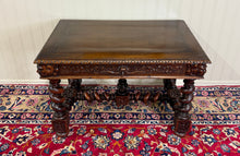 Load image into Gallery viewer, Antique French Henri II Style Writing Desk Barley Twist Carved Walnut 19th C