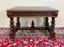 Load image into Gallery viewer, Antique French Henri II Style Writing Desk Barley Twist Carved Walnut 19th C