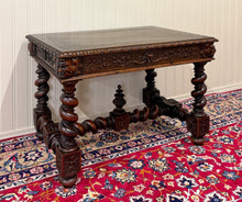 Load image into Gallery viewer, Antique French Henri II Style Writing Desk Barley Twist Carved Walnut 19th C