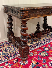 Load image into Gallery viewer, Antique French Henri II Style Writing Desk Barley Twist Carved Walnut 19th C
