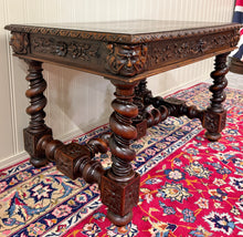 Load image into Gallery viewer, Antique French Henri II Style Writing Desk Barley Twist Carved Walnut 19th C