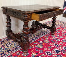 Load image into Gallery viewer, Antique French Henri II Style Writing Desk Barley Twist Carved Walnut 19th C