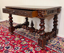 Load image into Gallery viewer, Antique French Henri II Style Writing Desk Barley Twist Carved Walnut 19th C