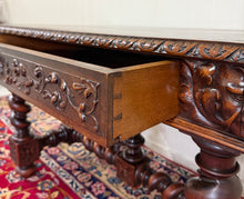 Load image into Gallery viewer, Antique French Henri II Style Writing Desk Barley Twist Carved Walnut 19th C