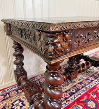 Load image into Gallery viewer, Antique French Henri II Style Writing Desk Barley Twist Carved Walnut 19th C