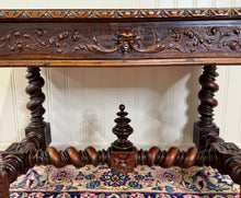 Load image into Gallery viewer, Antique French Henri II Style Writing Desk Barley Twist Carved Walnut 19th C