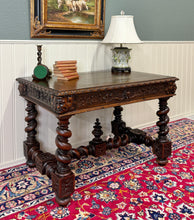 Load image into Gallery viewer, Antique French Henri II Style Writing Desk Barley Twist Carved Walnut 19th C