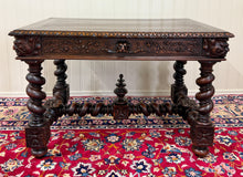 Load image into Gallery viewer, Antique French Henri II Style Writing Desk Barley Twist Carved Walnut 19th C