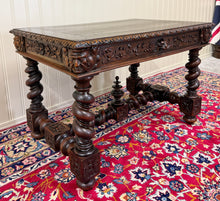 Load image into Gallery viewer, Antique French Henri II Style Writing Desk Barley Twist Carved Walnut 19th C