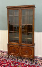 Load image into Gallery viewer, Antique English Jacobean Bookcase Bookshelf Cabinet Double Door Oak c.1930s