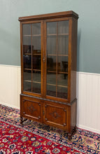 Load image into Gallery viewer, Antique English Jacobean Bookcase Bookshelf Cabinet Double Door Oak c.1930s