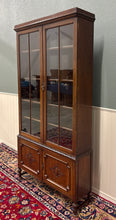 Load image into Gallery viewer, Antique English Jacobean Bookcase Bookshelf Cabinet Double Door Oak c.1930s