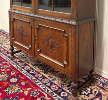 Load image into Gallery viewer, Antique English Jacobean Bookcase Bookshelf Cabinet Double Door Oak c.1930s