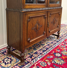 Load image into Gallery viewer, Antique English Jacobean Bookcase Bookshelf Cabinet Double Door Oak c.1930s