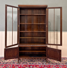 Load image into Gallery viewer, Antique English Jacobean Bookcase Bookshelf Cabinet Double Door Oak c.1930s