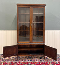 Load image into Gallery viewer, Antique English Jacobean Bookcase Bookshelf Cabinet Double Door Oak c.1930s
