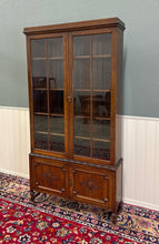 Load image into Gallery viewer, Antique English Jacobean Bookcase Bookshelf Cabinet Double Door Oak c.1930s
