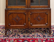 Load image into Gallery viewer, Antique English Jacobean Bookcase Bookshelf Cabinet Double Door Oak c.1930s