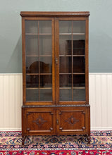 Load image into Gallery viewer, Antique English Jacobean Bookcase Bookshelf Cabinet Double Door Oak c.1930s