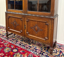 Load image into Gallery viewer, Antique English Jacobean Bookcase Bookshelf Cabinet Double Door Oak c.1930s