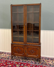 Load image into Gallery viewer, Antique English Jacobean Bookcase Bookshelf Cabinet Double Door Oak c.1930s