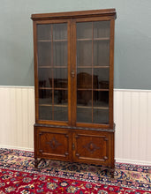 Load image into Gallery viewer, Antique English Jacobean Bookcase Bookshelf Cabinet Double Door Oak c.1930s