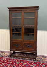 Load image into Gallery viewer, Antique English Bookcase Bookshelf Cabinet Double Door Barley Twist Oak c.1930s