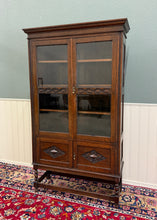 Load image into Gallery viewer, Antique English Bookcase Bookshelf Cabinet Double Door Barley Twist Oak c.1930s