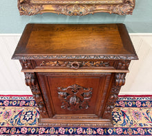 Load image into Gallery viewer, Antique French Jam Cabinet Cupboard Bookcase Storage Drawer Carved Oak 19th C