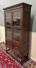 Load image into Gallery viewer, Antique English Bookcase Bookshelf Cabinet Double Door Barley Twist Oak c.1930s