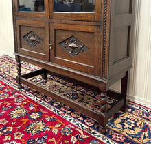 Load image into Gallery viewer, Antique English Bookcase Bookshelf Cabinet Double Door Barley Twist Oak c.1930s