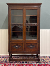 Load image into Gallery viewer, Antique English Bookcase Bookshelf Cabinet Double Door Barley Twist Oak c.1930s
