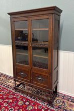 Load image into Gallery viewer, Antique English Bookcase Bookshelf Cabinet Double Door Barley Twist Oak c.1930s