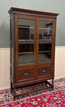 Load image into Gallery viewer, Antique English Bookcase Bookshelf Cabinet Double Door Barley Twist Oak c.1930s