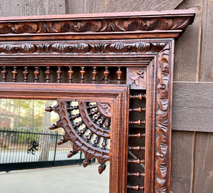 Antique French Breton Mirror Over Mantel Mirror Rectangular Oak Large 19th C