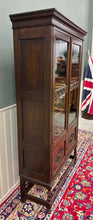 Load image into Gallery viewer, Antique English Bookcase Bookshelf Cabinet Double Door Barley Twist Oak c.1930s