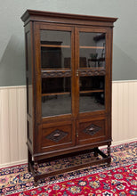 Load image into Gallery viewer, Antique English Bookcase Bookshelf Cabinet Double Door Barley Twist Oak c.1930s